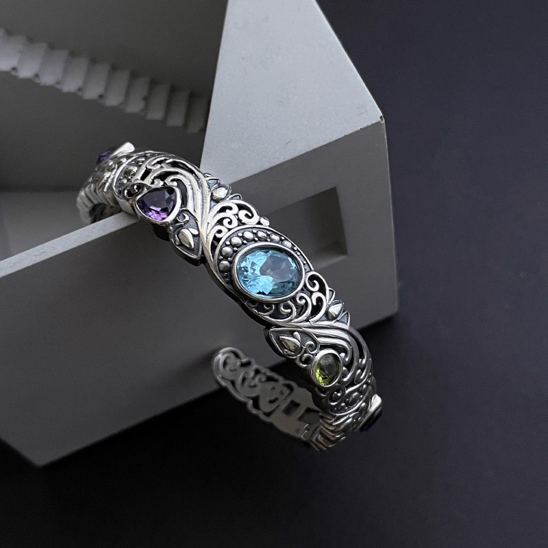 Resin Bangle Bracelet - جديد 925 فضة الكنز الأزرق الأرجواني